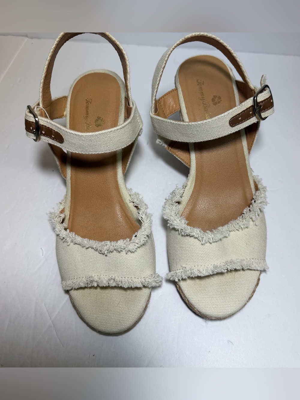 Tommy Bahama Sandals Womens 8 M Savina Wedge Espadrille Cream Ankle Strap